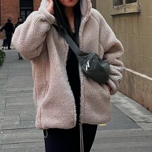 Korean Oversized Wool Teddy Coat Jacket Beige Size M-L